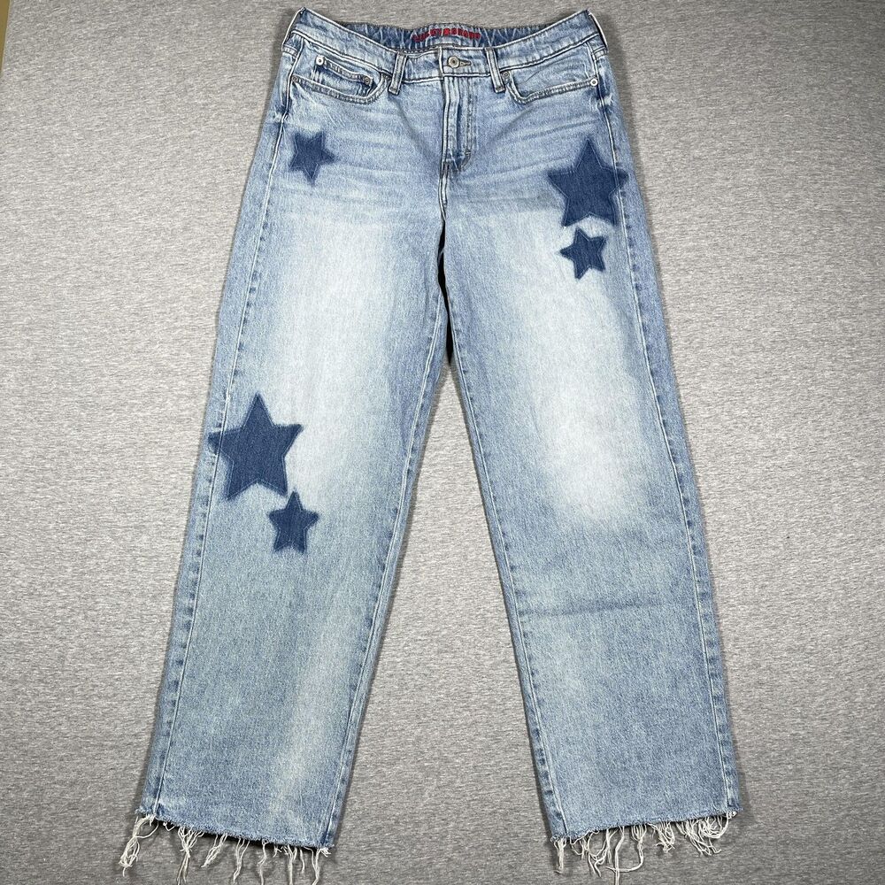 Lucky Brand Jeans Womens 10/30 R Light Blue The Baggy Straight Relaxed Stars Y2K